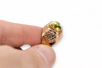 Жълт перидот Оригинално ретро 14k розово злато Пръстен Винтидж крафт vrc078r